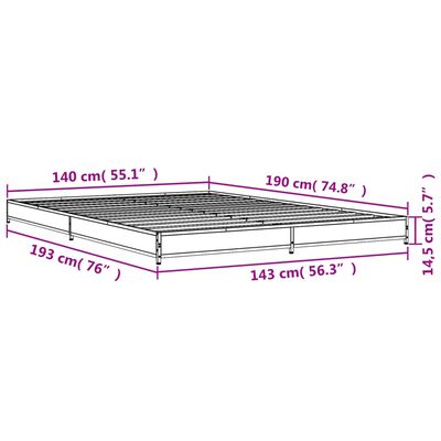 vidaXL Rám postele dub sonoma 140 x 190 cm kompozitní dřevo a kov