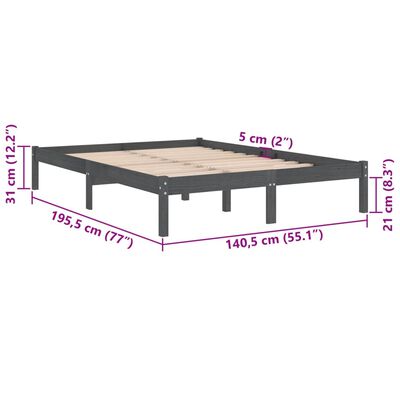 vidaXL Rám postele šedý masivní dřevo 135 x 190 cm dvojlůžko