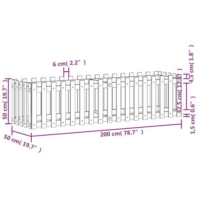 vidaXL Vyvýšený záhon plotový design bílý 200x50x50 cm masiv borovice