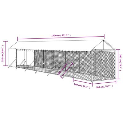 vidaXL Venkovní psí kotec se střechou stříbrný 2 x 14 x 2,5 m ocel