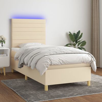 vidaXL Box spring postel s matrací a LED krémová 100x200 cm textil