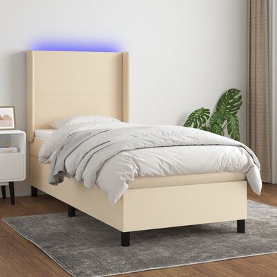 vidaXL Box spring postel s matrací a LED krémová 100x200 cm textil