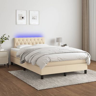 vidaXL Box spring postel s matrací a LED krémová 120x190 cm textil