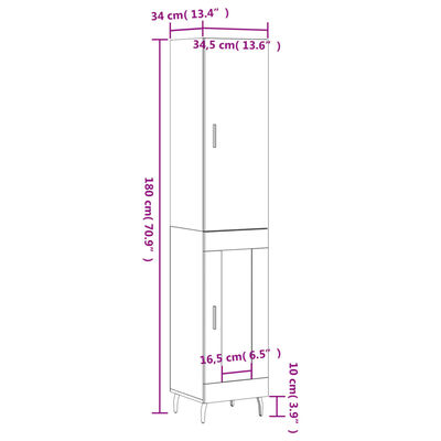 vidaXL Skříň highboard šedá sonoma 34,5 x 34 x 180 cm kompozitní dřevo