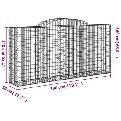 vidaXL Klenuté gabionové koše 8 ks 300x50x140/160cm pozinkované železo