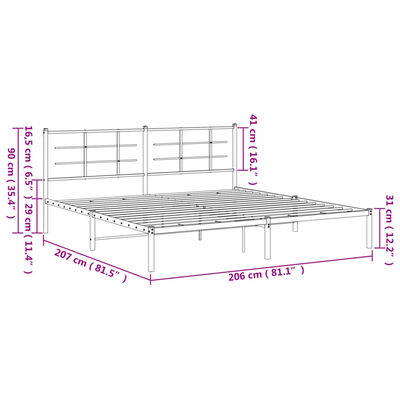 vidaXL Kovový rám postele s čelem černý 200 x 200 cm