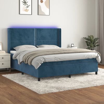 vidaXL Box spring postel s matrací a LED tmavě modrá 160x200 cm samet