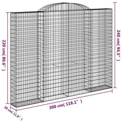 vidaXL Klenuté gabionové koše 4 ks 300x30x220/240cm pozinkované železo