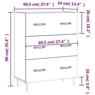 vidaXL Příborník bílý s vysokým leskem 69,5x34x90 cm kompozitní dřevo