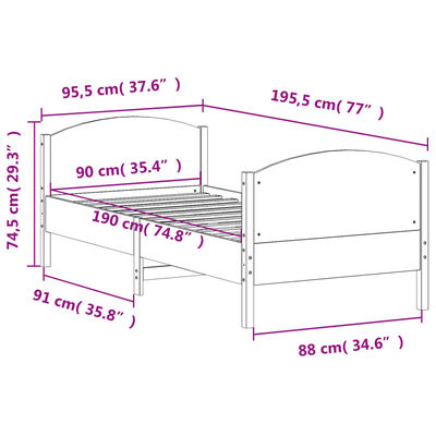 vidaXL Postel bez matrace 90 x 190 cm masivní borovice