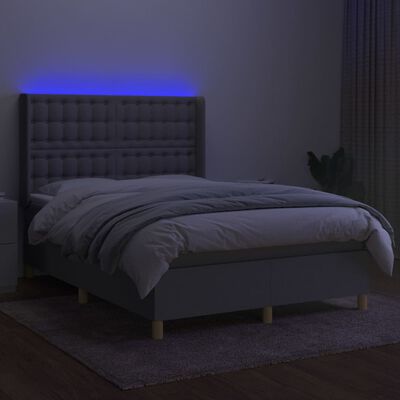 vidaXL Box spring postel s matrací a LED světle šedá 140x200 cm textil