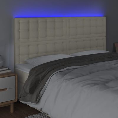 vidaXL Čelo postele s LED krémové 180x5x118/128 cm umělá kůže