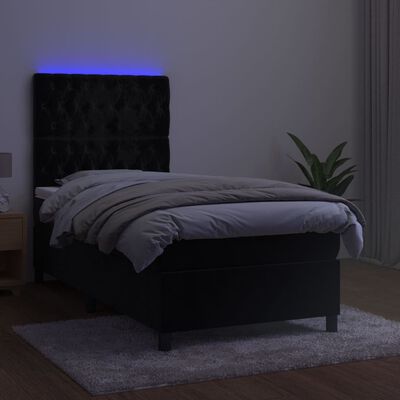 vidaXL Box spring postel s matrací a LED černá 90x190 cm samet