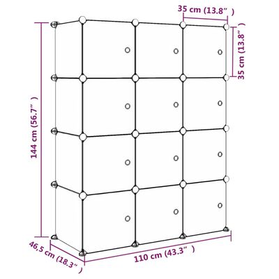 vidaXL Dětská modulární skříň s 12 úložnými boxy růžová PP