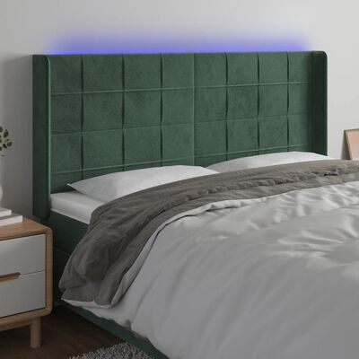 vidaXL Čelo postele s LED tmavě zelené 203 x 16 x 118/128 cm samet