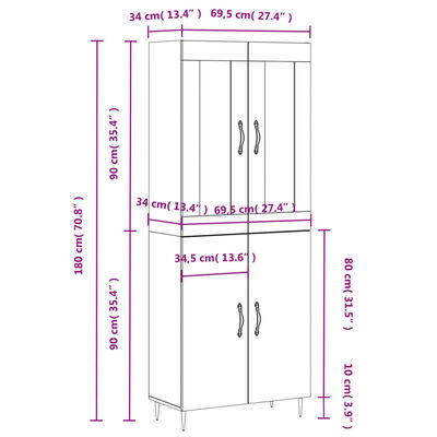 vidaXL Skříň highboard kouřový dub 69,5 x 34 x 180 cm kompozitní dřevo