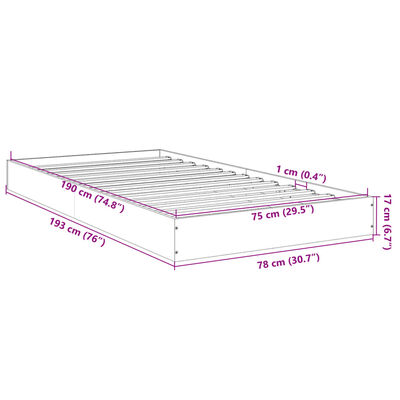 vidaXL Rám postele šedý sonoma 75 x 190 cm kompozitní dřevo