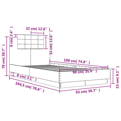 vidaXL Rám postele s čelem kouřový dub 90 x 190 cm kompozitní dřevo