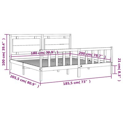 vidaXL Rám postele s čelem bílý 180 x 200 cm masivní dřevo