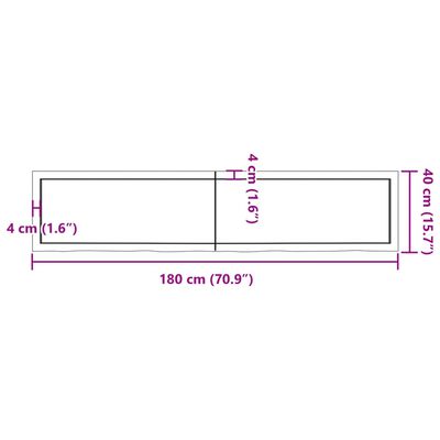 vidaXL Koupelnová deska hnědá 180x40x(2-4) cm ošetřený masivní dřevo