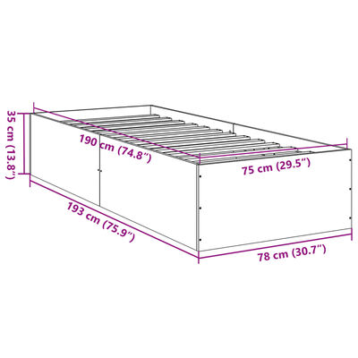 vidaXL Rám postele bez matrace kouřový dub 75x190 cm kompozitní dřevo