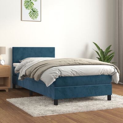 vidaXL Box spring postel s matrací tmavě modrá 90x190 cm samet