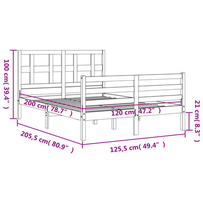 vidaXL Rám postele s čelem bílý 120 x 200 cm masivní dřevo