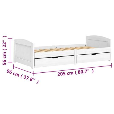 vidaXL Válenda se 2 zásuvkami IRUN bílá 90x200 cm masivní borové dřevo