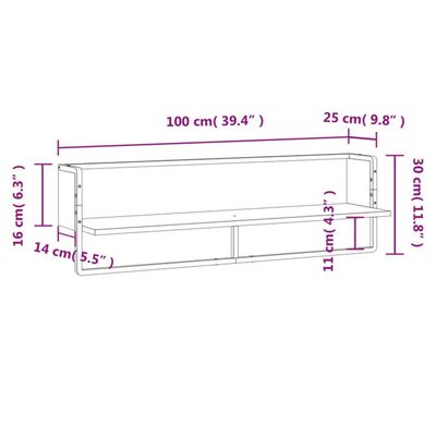 vidaXL Nástěnná police s tyčí hnědý dub 100 x 25 x 30 cm