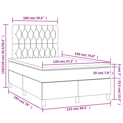 vidaXL Box spring postel s matrací a LED růžová 120 x 190 cm samet