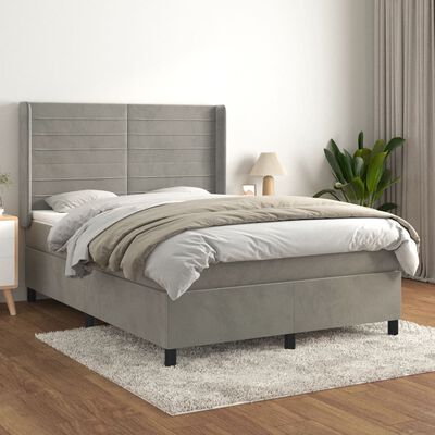 vidaXL Box spring postel s matrací světle šedá 140x190 cm samet