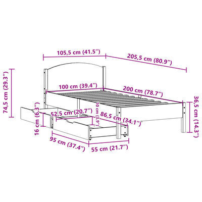 vidaXL Postel bez matrace bílá 100 x 200 cm masivní borovice