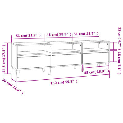 vidaXL TV skříňka bílá 150 x 30 x 44,5 cm kompozitní dřevo