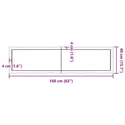 vidaXL Stolní deska 160x40x(2-4)cm neošetřený masivní dřevo živá hrana