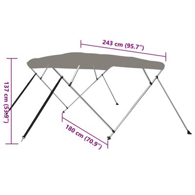 vidaXL Bimini stříška se 4 oblouky šedá 243x180x137 cm