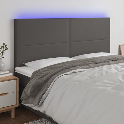 vidaXL Čelo postele s LED šedé 160x5x118/128 cm umělá kůže