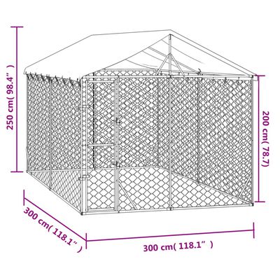 vidaXL Venkovní psí kotec se střechou stříbrný 3 x 3 x 2,5 m ocel