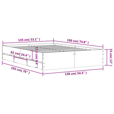 vidaXL Rám postele se zásuvkami černý 135 x 190 cm kompozitní dřevo