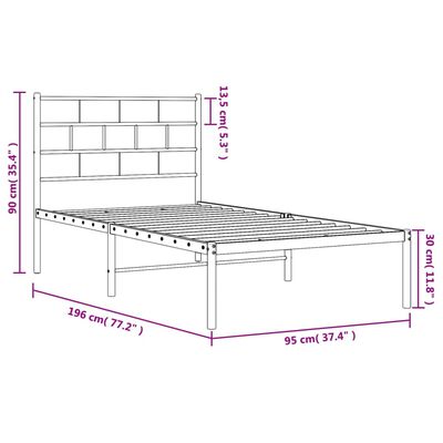 vidaXL Kovový rám postele s čelem bílý 90 x 190 cm