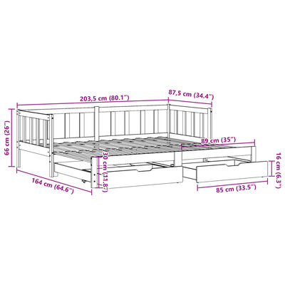 vidaXL Válenda s přistýlkou a zásuvkami bílá 80x200 cm masiv borovice