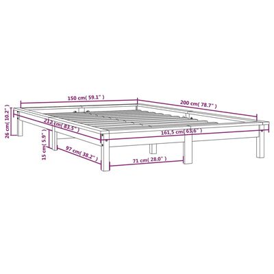 vidaXL Rám postele černý 150 x 200 cm King Size masivní borovice