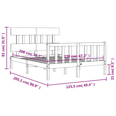 vidaXL Rám postele s čelem bílý 120 x 200 cm masivní dřevo