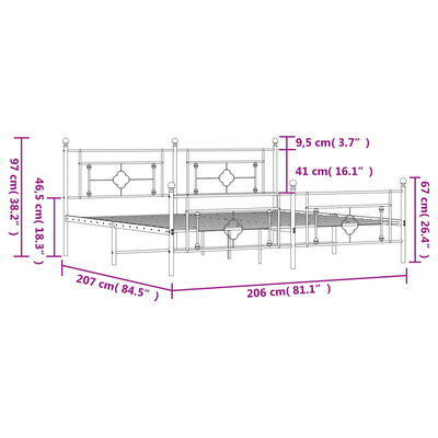 vidaXL Kovový rám postele s hlavovým a nožním čelem bílý 200 x 200 cm