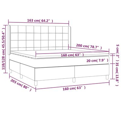 vidaXL Box spring postel s matrací a LED modrá 160x200 cm textil