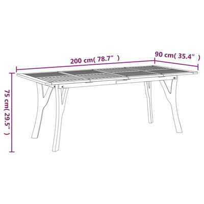 vidaXL Zahradní stůl 200 x 90 x 75 cm masivní akáciové dřevo