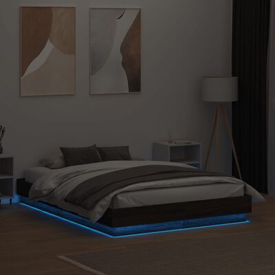 vidaXL Rám postele s LED osvětlením hnědý dub 135 x 190 cm