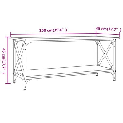 vidaXL Konferenční stolek kouřový dub 100x45x45 cm kompozit a železo