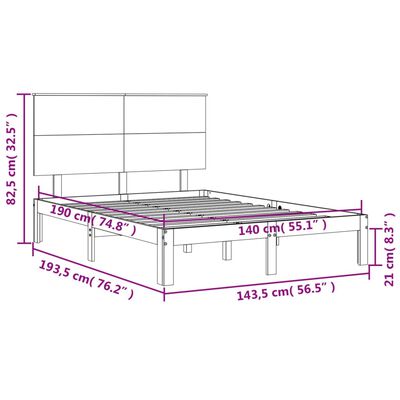 vidaXL Rám postele s čelem bílý 140 x 190 cm masivní dřevo