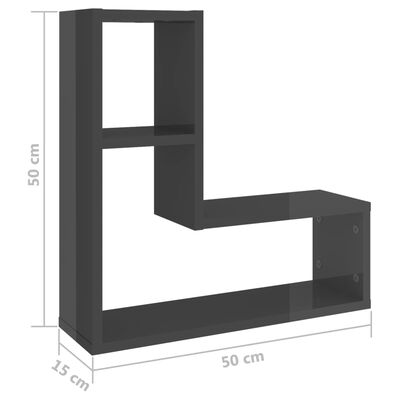 vidaXL Nástěnné police 2 ks šedé vysoký lesk 50x15x50 cm dřevotříska