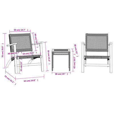 vidaXL 3dílný bistro set béžový polyratan a masivní akáciové dřevo